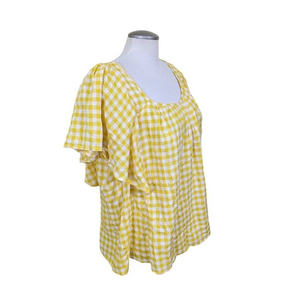 Old Navy Linen Blend Top Blouse Womens Plus 2X Yellow Gingham Tie Back Peasant - Picture 6 of 10
